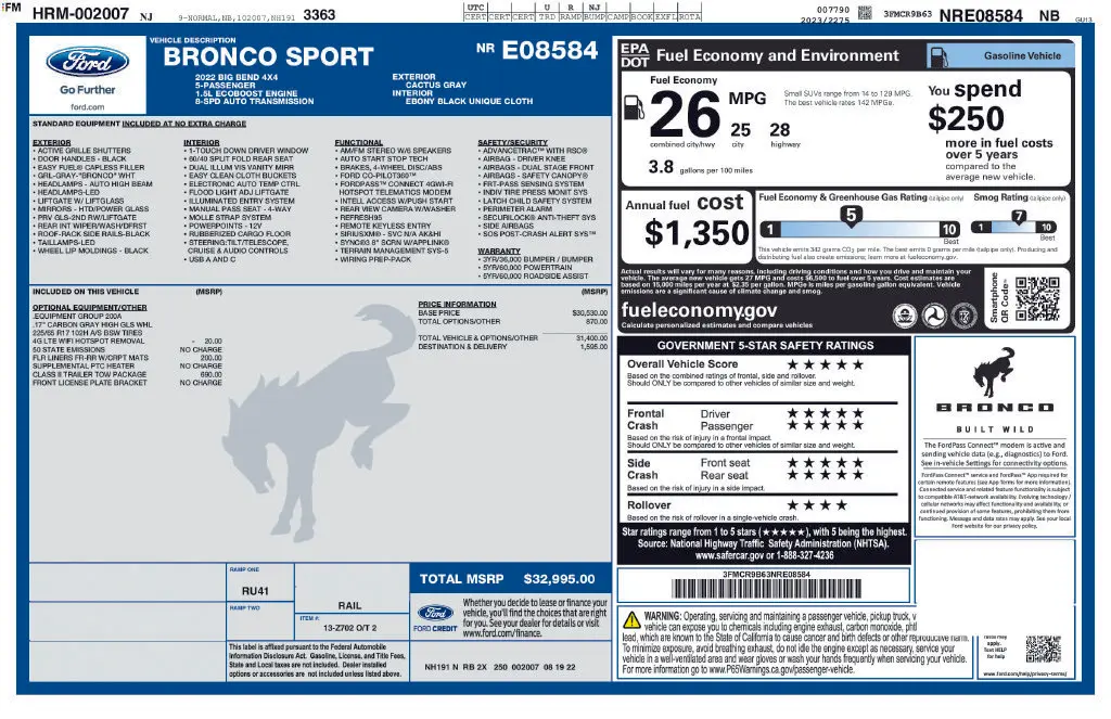 2022 Ford Bronco - $22,175