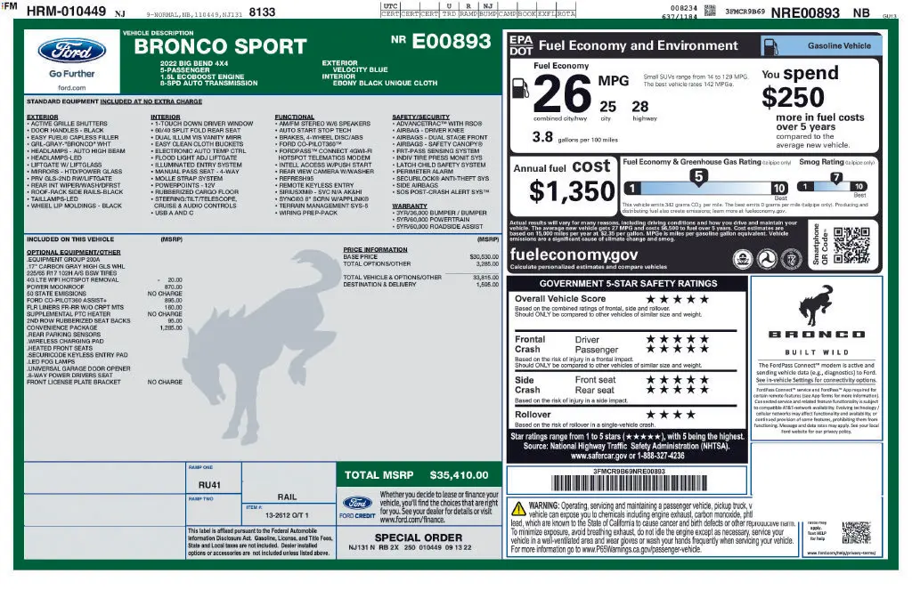 2022 Ford Bronco - $22,848