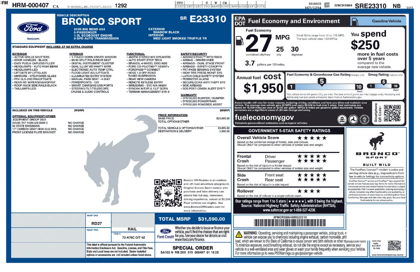 2025 Ford Bronco - $22,275