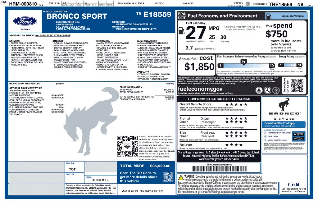 2026 Ford Bronco - $31,795