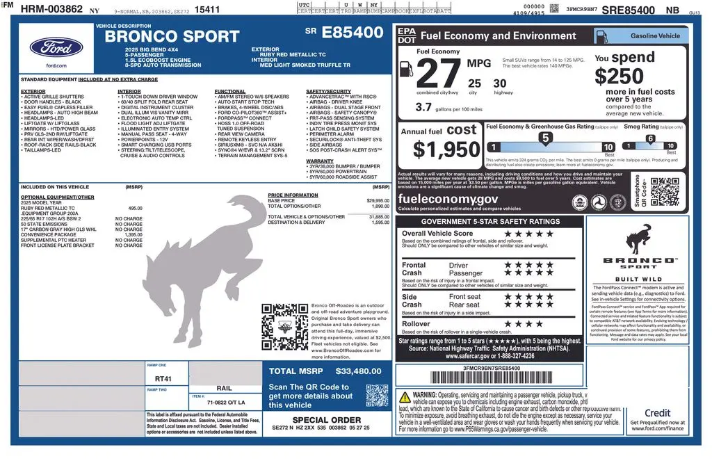 2025 Ford Bronco - $29,295