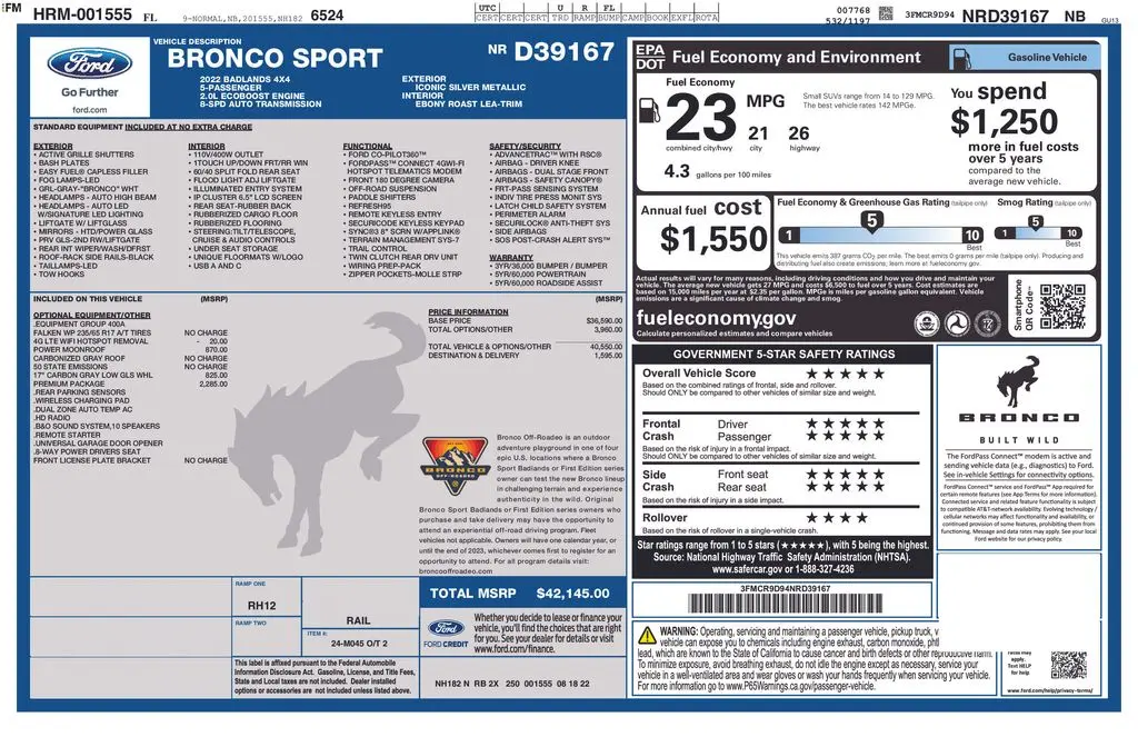 2022 Ford Bronco - $27,700