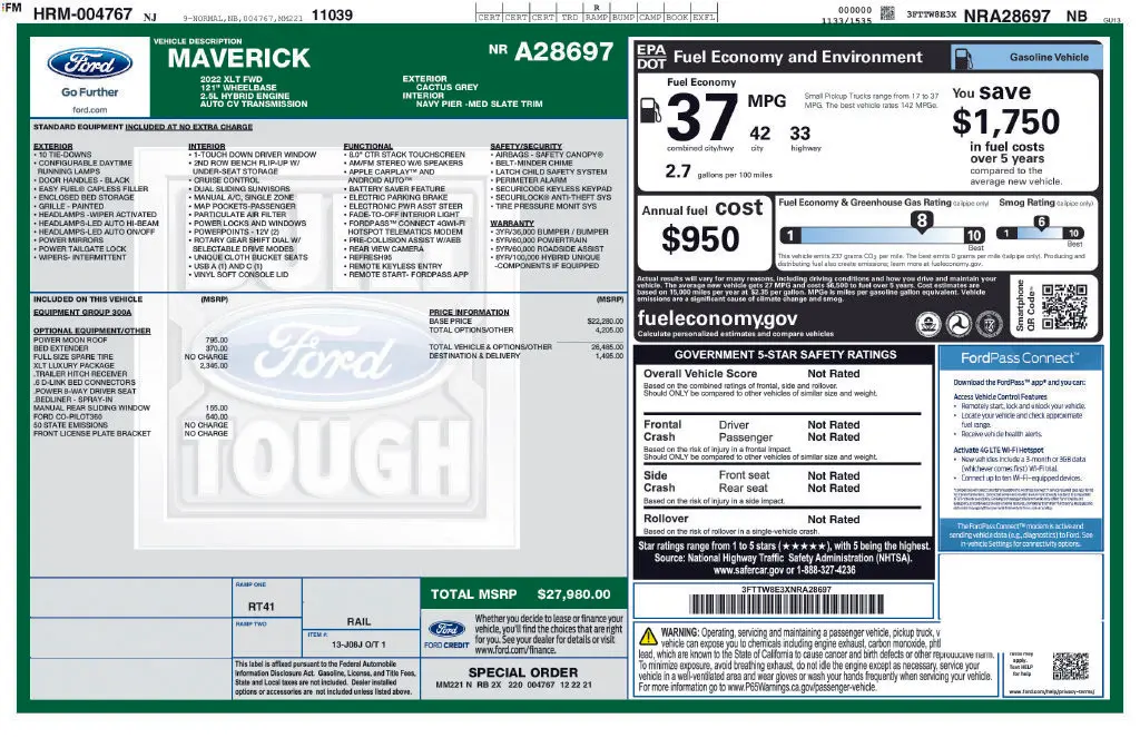 2022 Ford Maverick - $25,807