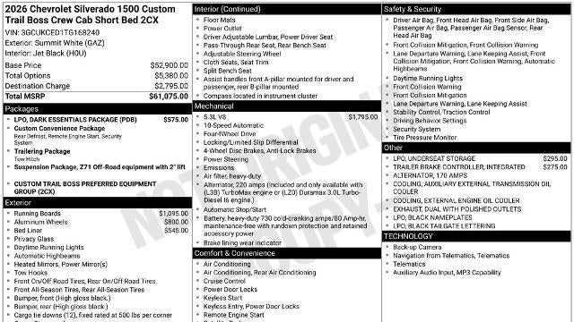 2026 Chevrolet Silverado 1500 Custom Trail Boss