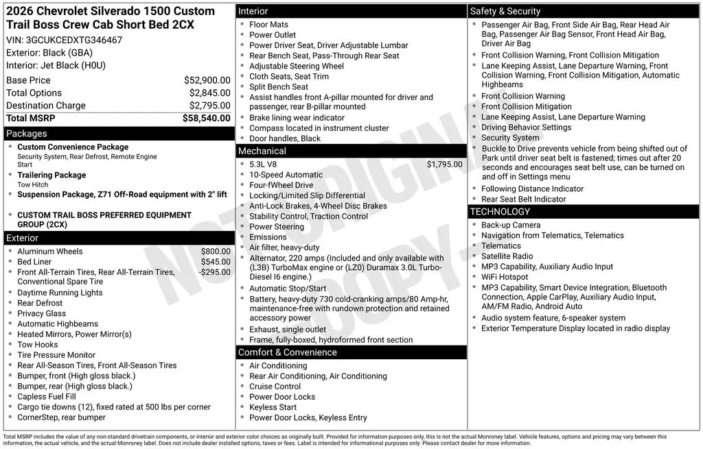 2026 Chevrolet Silverado 1500 Custom Trail Boss — photo 1 of 6