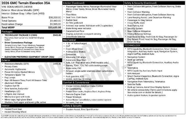 2026 GMC Terrain - $28,413