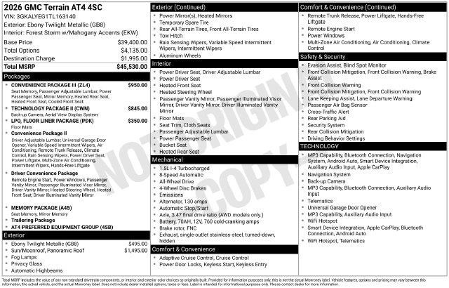 2026 GMC Terrain - $35,800