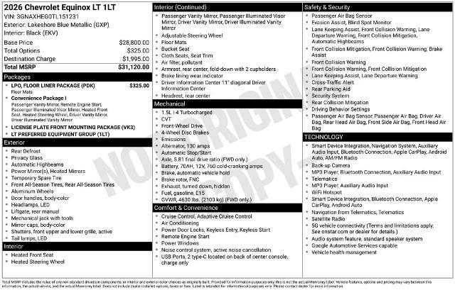 2026 Chevrolet Equinox - $26,495