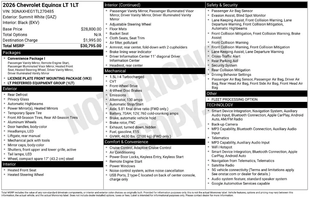 2026 Chevrolet Equinox - $27,855