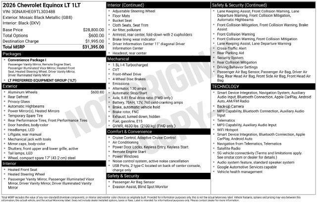 2026 Chevrolet Equinox - $26,717