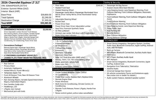 2026 Chevrolet Equinox - $30,790