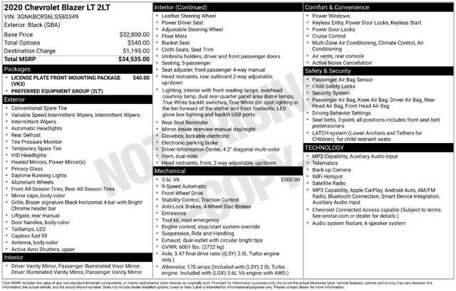 2020 Chevrolet Blazer - $19,597
