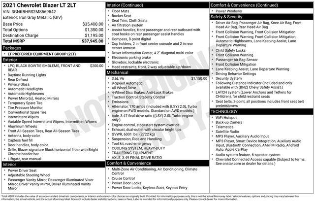 2021 Chevrolet Blazer - $18,740