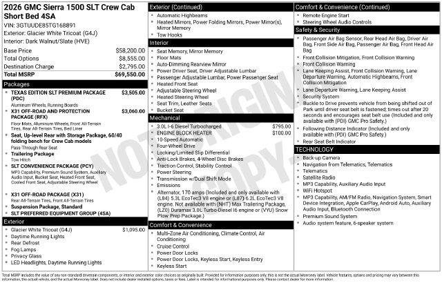 2026 GMC Sierra - $54,015
