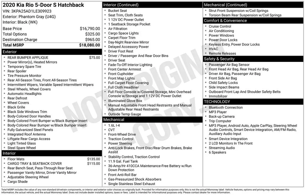 2020 Kia Rio - $10,131