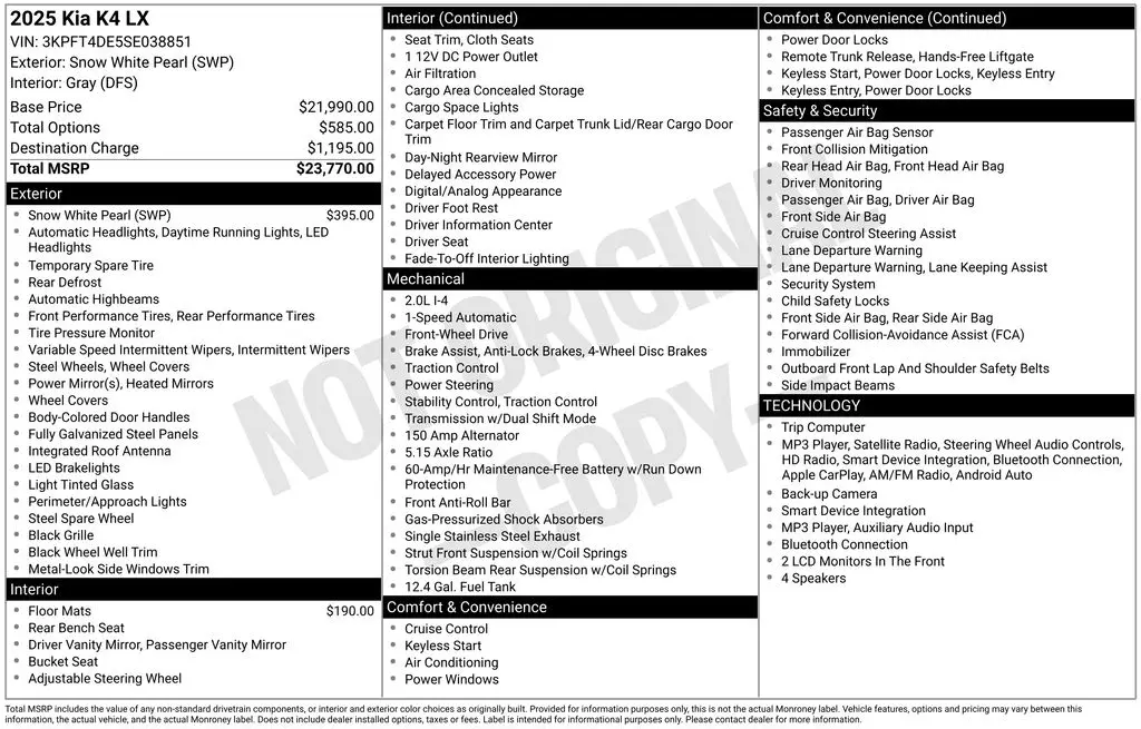 2025 Kia K4 - $20,987
