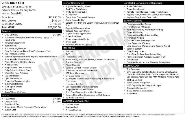 2025 Kia K4 - $22,400