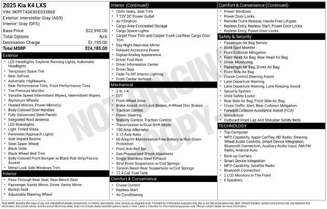 2025 Kia K4 - $19,579