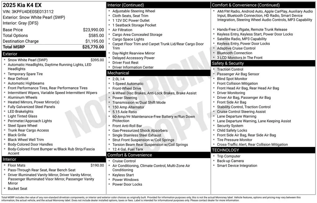 2025 Kia K4 - $22,888