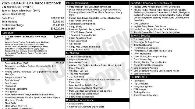 2026 Kia K4 Hatchback GT-Line Turbo