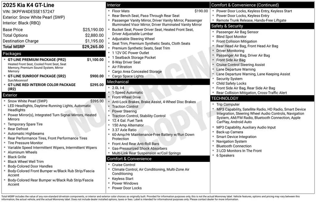 2025 Kia K4 - $26,901