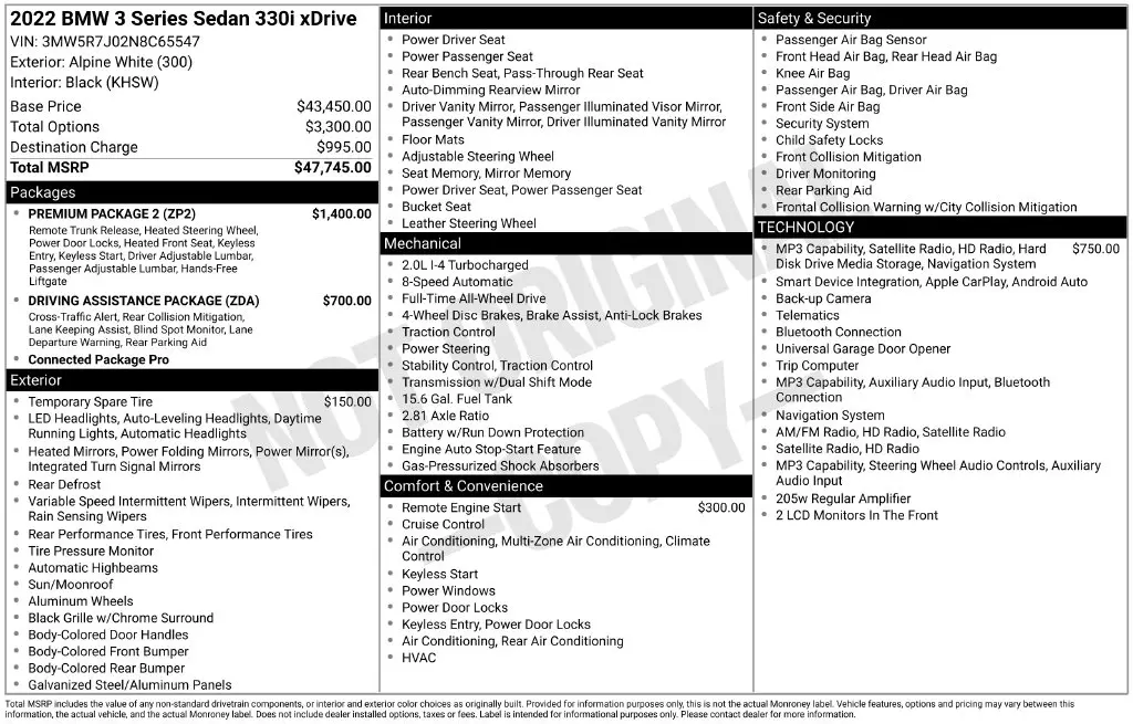 2022 BMW 330i - $27,400