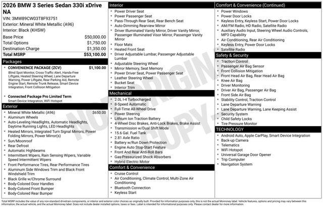2026 BMW 330i - $37,542