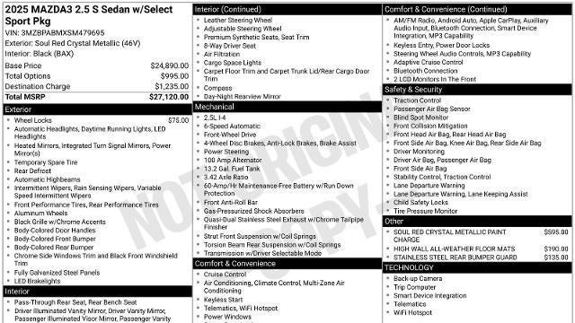 2025 Mazda Mazda3 Sedan 2.5 S Select Sport