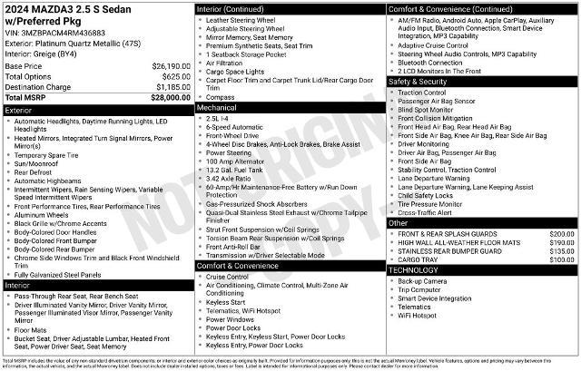 2024 MAZDA MAZDA3 - $21,000