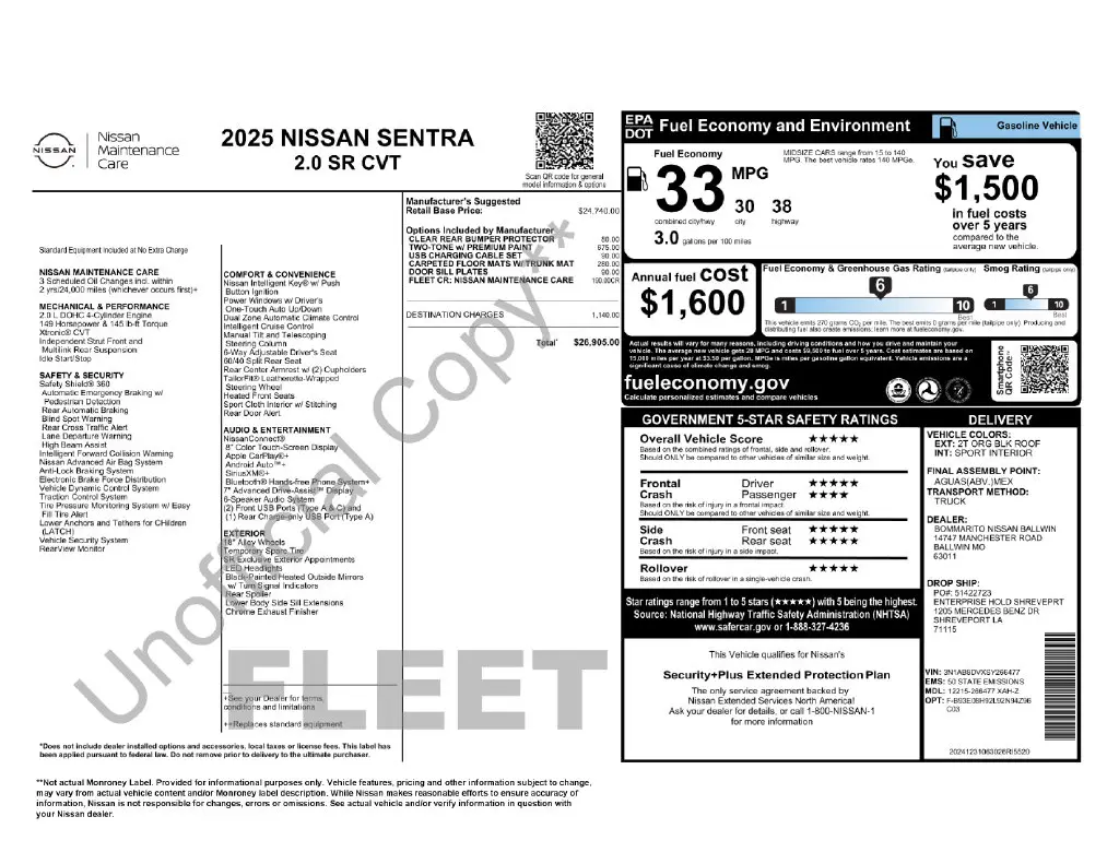 2025 Nissan Sentra - $20,600