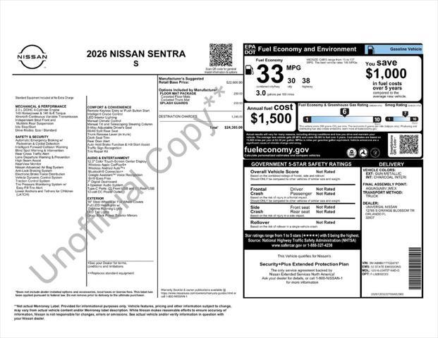 2026 Nissan Sentra - $20,988