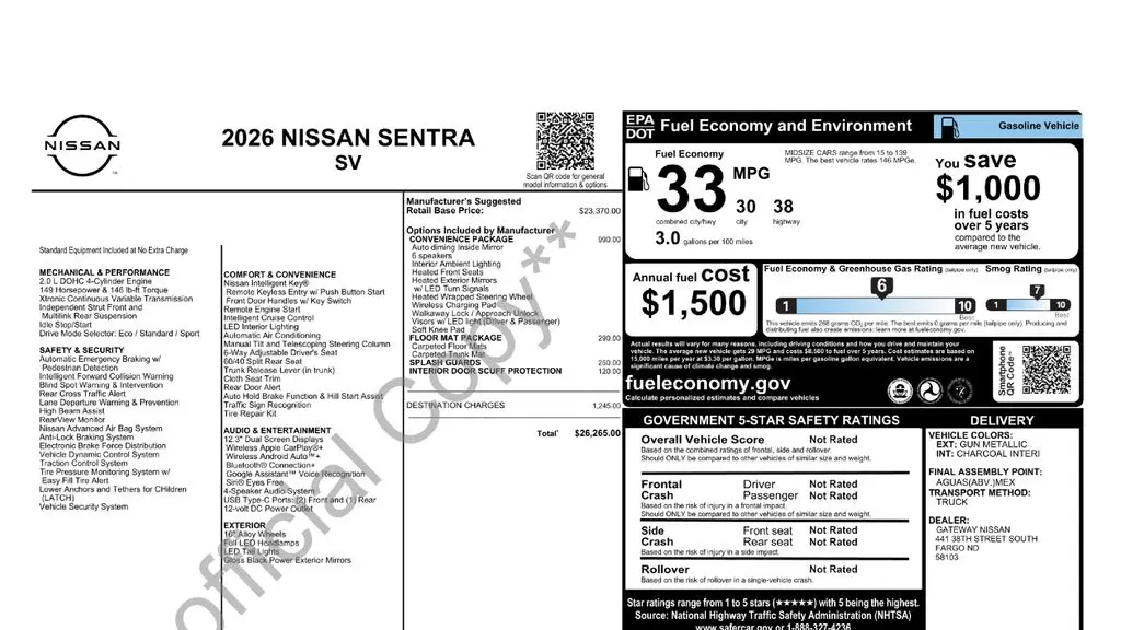 2026 Nissan Sentra SV