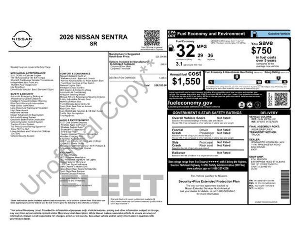 2026 Nissan Sentra - $21,979