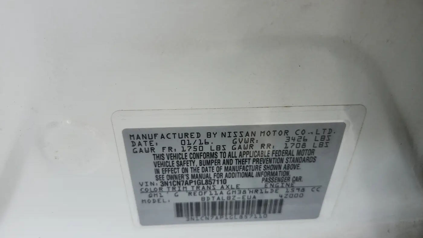 2016 Nissan Versa 1.6 S