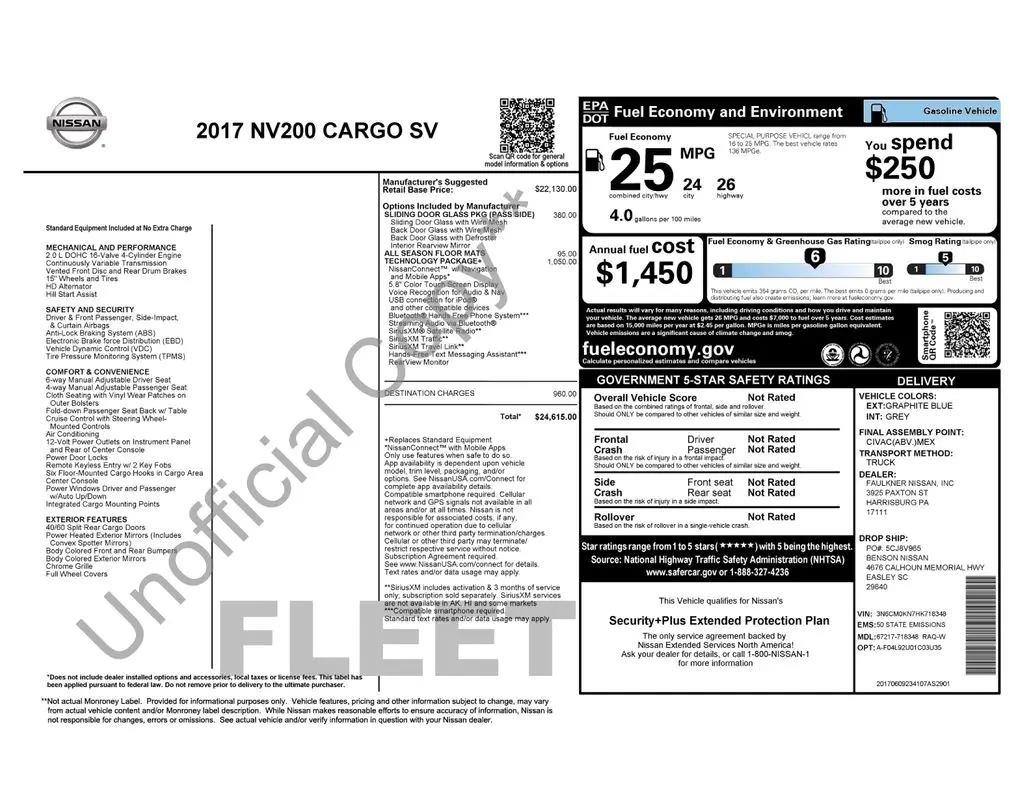 2017 Nissan NV200 - $14,900