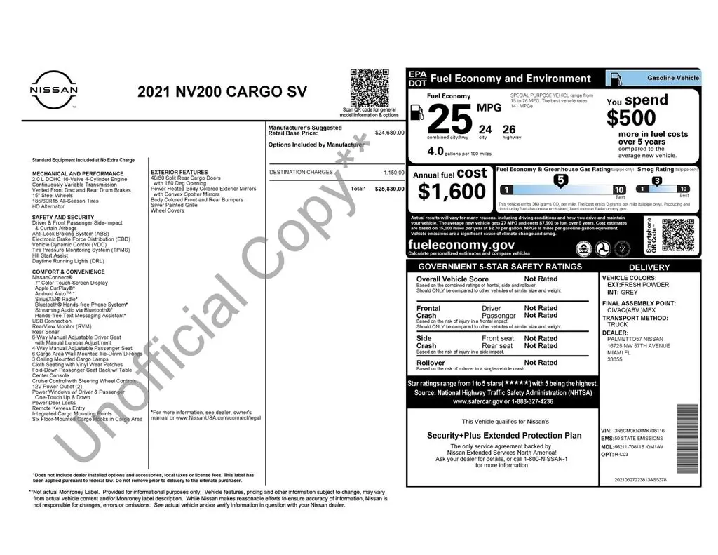 2021 Nissan NV200 - $13,901