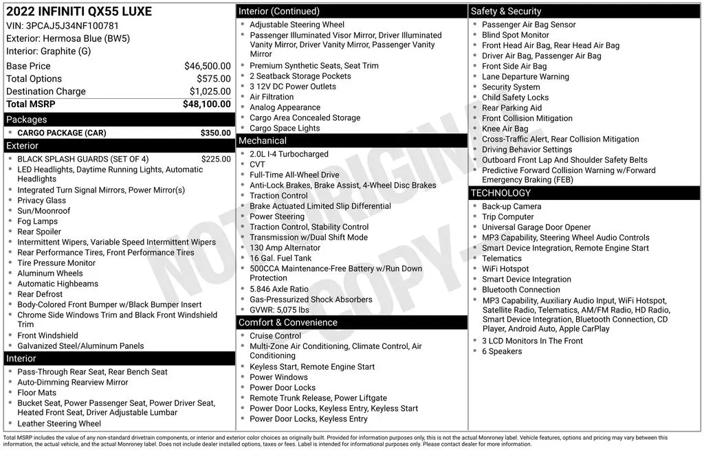 2022 INFINITI Qx55 - $23,996