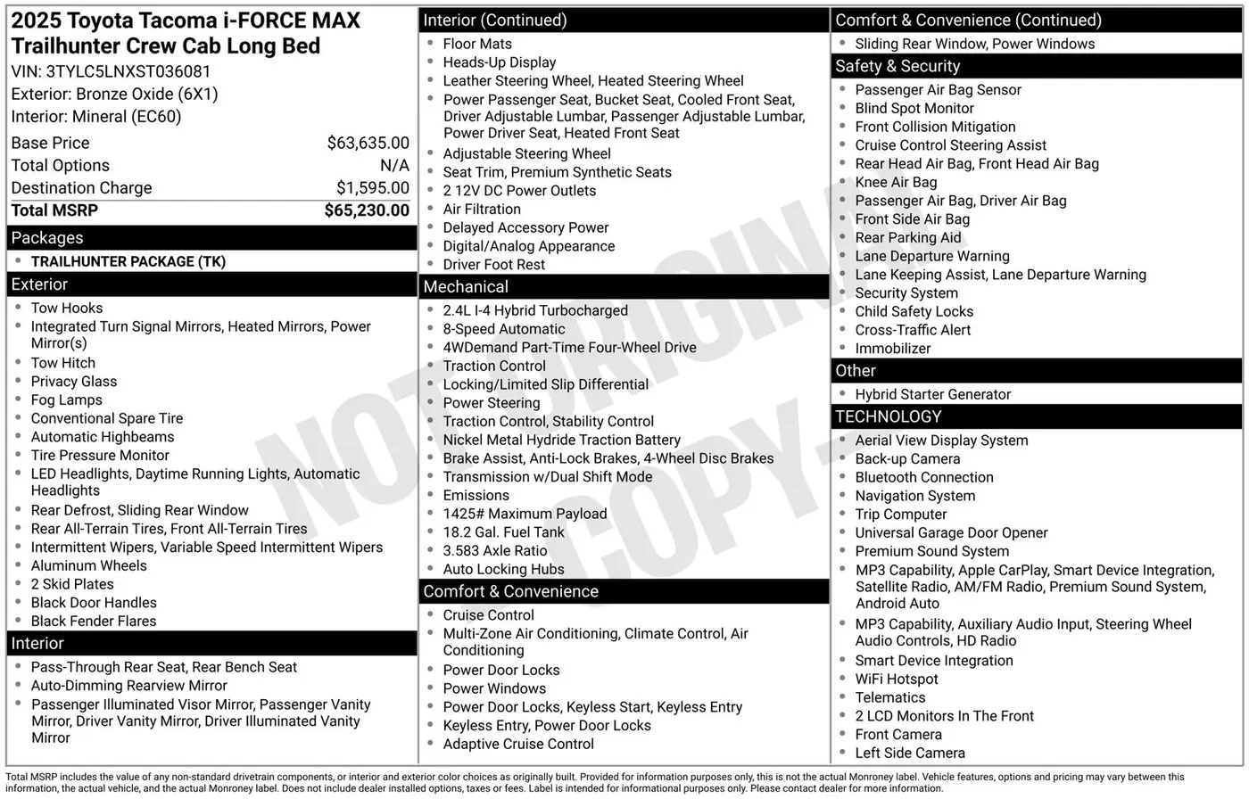 2025 Toyota Tacoma - $52,785