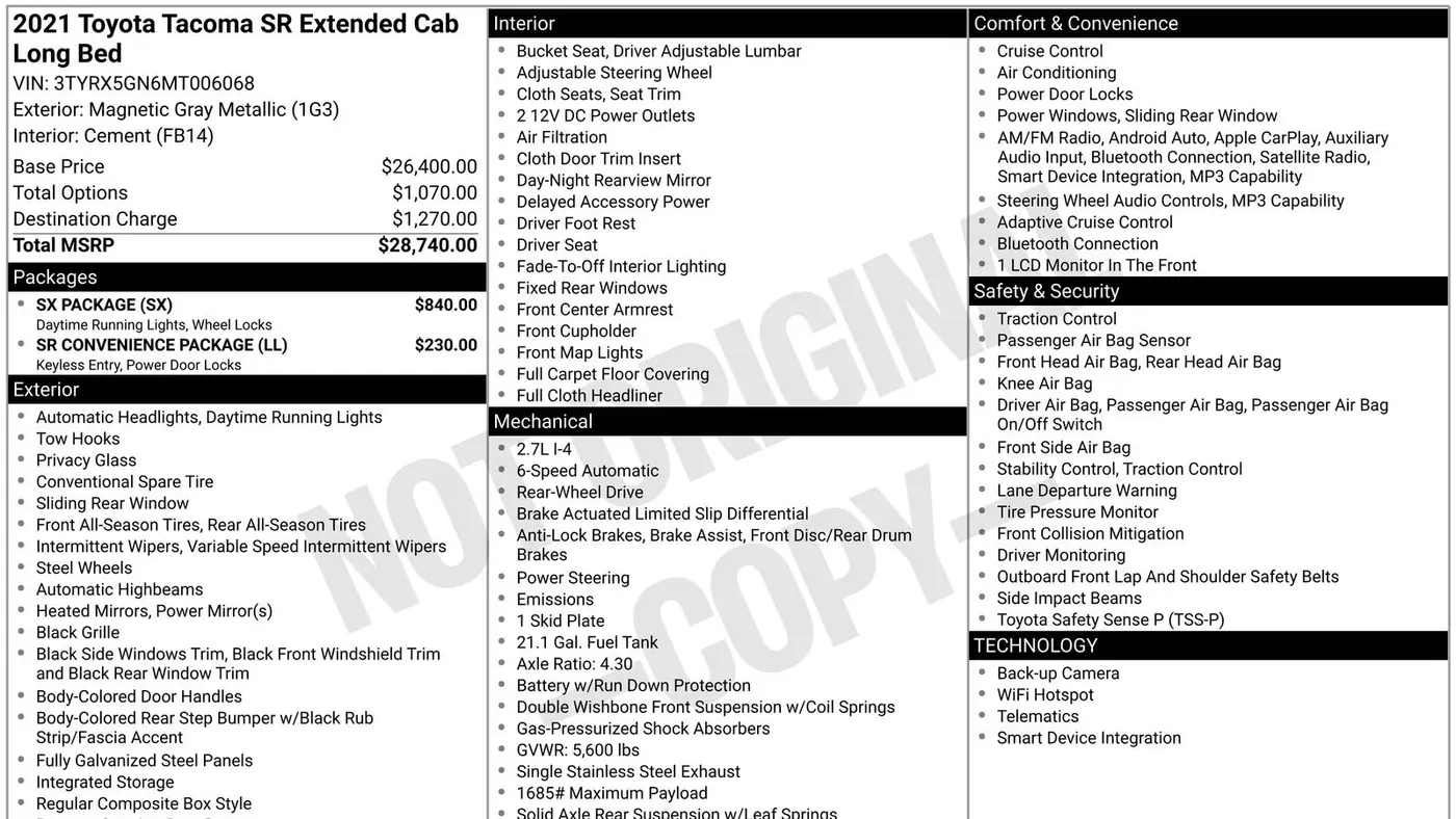 Preowned 2021 Toyota Tacoma SR5 for Sale