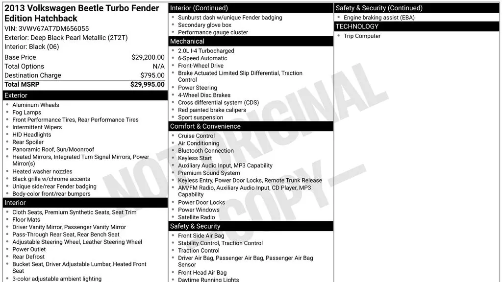 2013 Volkswagen Beetle Turbo Fender Edition