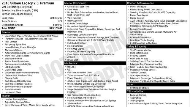 2018 Subaru Legacy 2.5i Premium