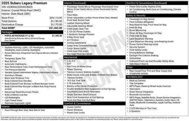 2025 Subaru Legacy - $25,154