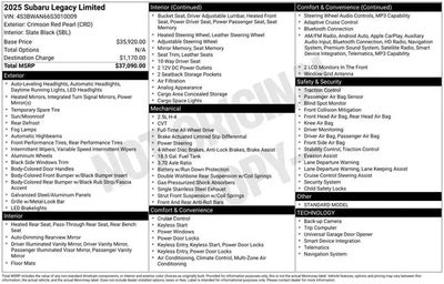 2025 Subaru Legacy AWD Limited 4DR Sedan