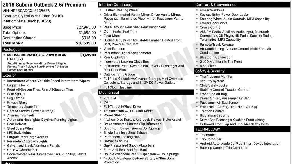 2018 Subaru Outback 2.5i Premium