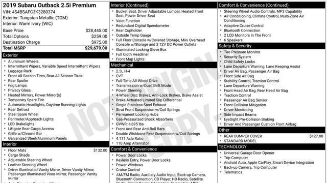 2019 Subaru Outback 2.5i Premium