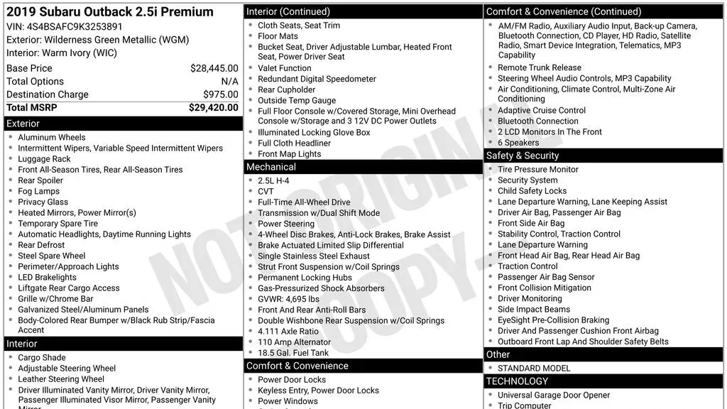 2019 Subaru Outback 2.5i Premium