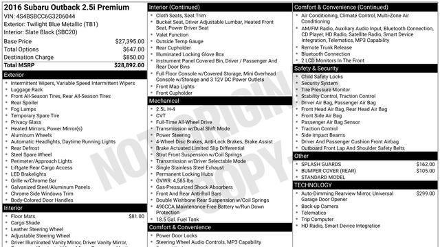 2016 Subaru Outback 2.5i Premium
