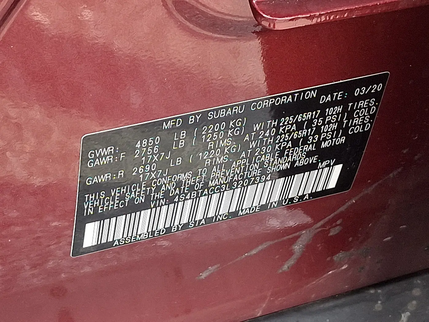2020 Subaru Outback - $19,781