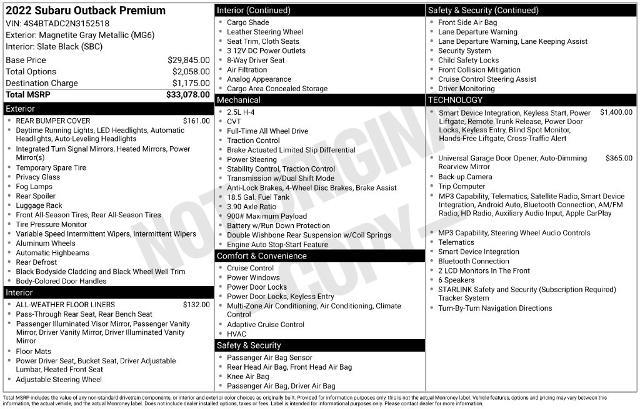 2022 Subaru Outback - $21,612