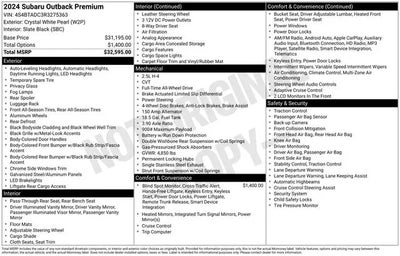 2024 Subaru Outback AWD Premium 4DR Crossover